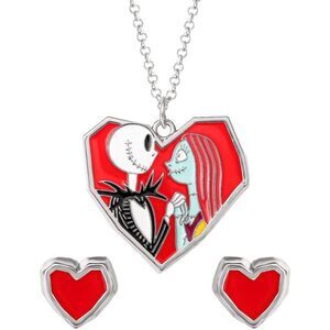 Jack Sally Skellington Heart Necklace Earrings Set Nightmare Before Christmas